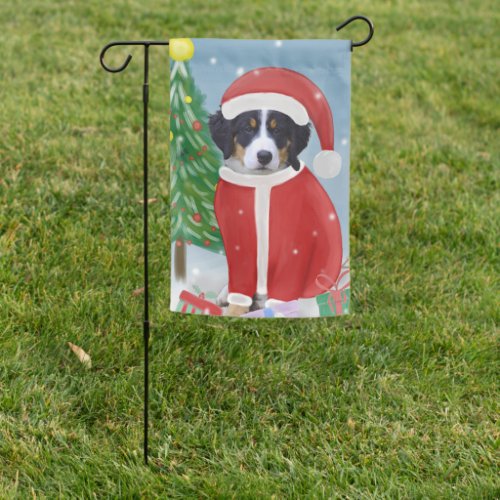 Bernese Mountain Dog in Snow with Christmas Gifts  Garden Flag