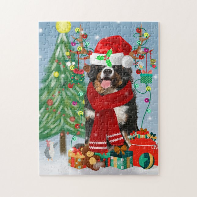 Bernese Mountain Dog in Snow with Christmas Gifts  Jigsaw Puzzle (Vertical)