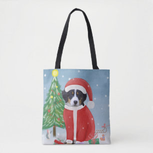 Bernese Mountain Dog in Snow with Christmas Gifts Tote Bag