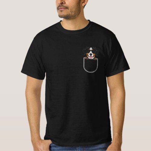 Bernese Mountain Dog In The Breast Pocket T_Shirt