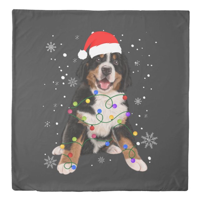 Bernese Mountain Dog Lights Christmas Matching Fam Duvet Cover (Front)