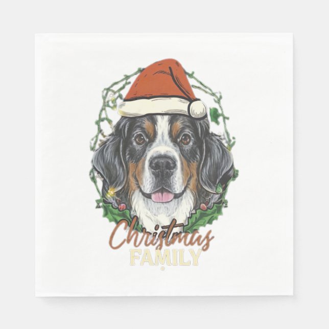 Bernese Mountain Dog Lights Christmas Matching Fam Napkins (Front)