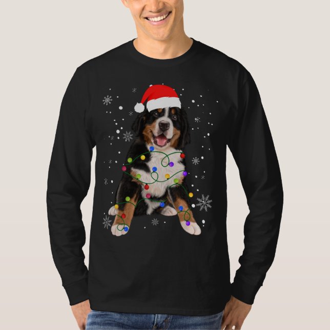 Bernese Mountain Dog Lights Christmas Matching Fam T-Shirt (Front)