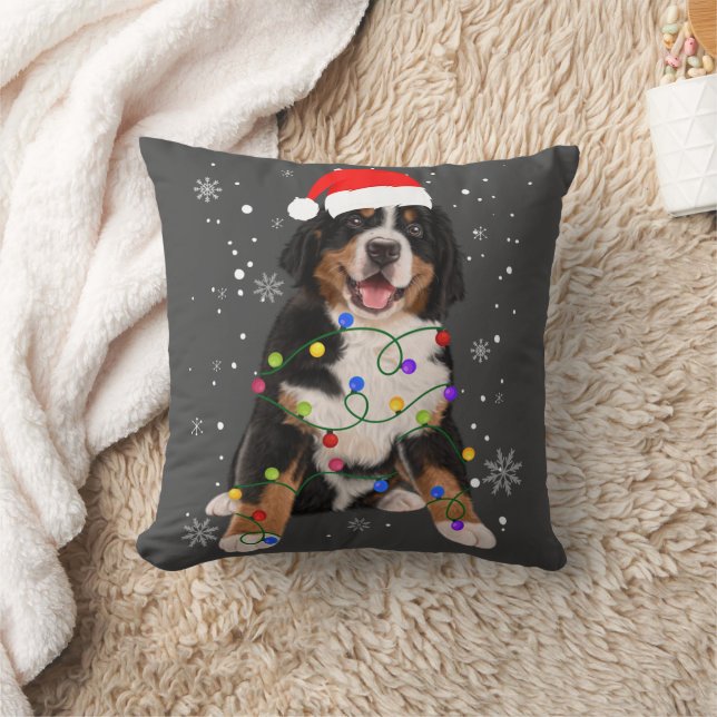Bernese Mountain Dog Lights Christmas Matching Fam Throw Pillow (Blanket)
