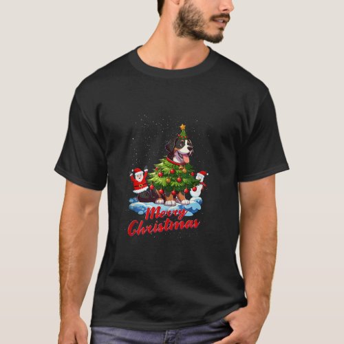 Bernese Mountain Dog Merry Christmas Tree Lights D T_Shirt