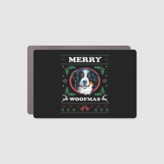Bernese Mountain Dog Merry Woofmas Christmas Dog G Car Magnet (Front)