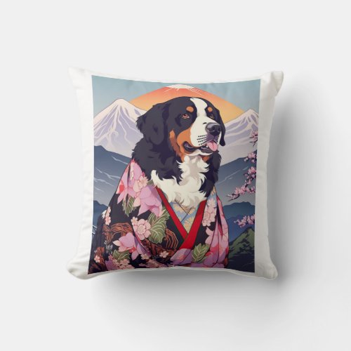 Bernese Mountain Dog Mount Fuji 3 Throw Pillow