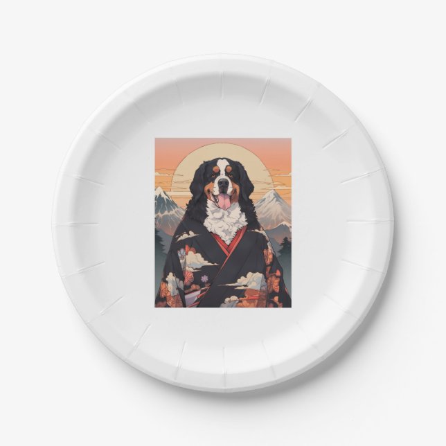 Bernese Mountain Dog Mount Fuji Paper Plates (Front)