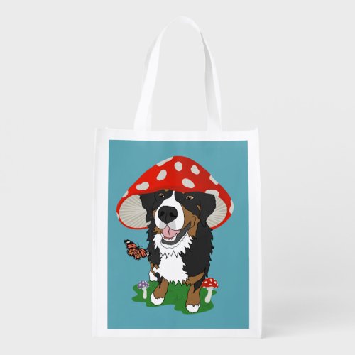 Bernese Mountain Dog Mushroom Cap  Grocery Bag