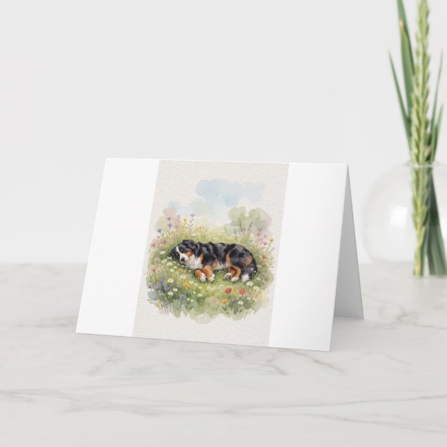 Bernese Mountain Dog Napping In The Wildflower Mea Card