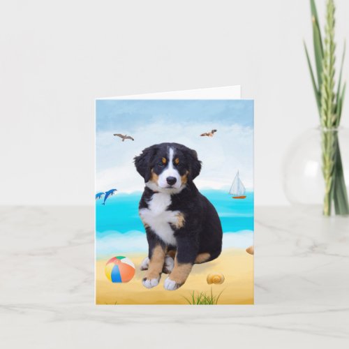 Bernese Mountain Dog on Beach Card