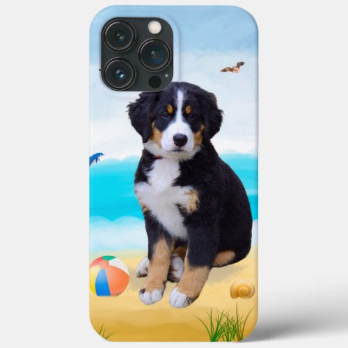 Bernese Mountain Dog on Beach iPhone 13 Pro Max Case