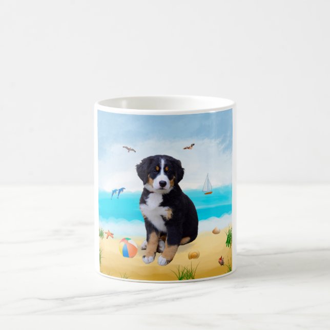 Bernese Mountain Dog on Beach Coffee Mug (Center)