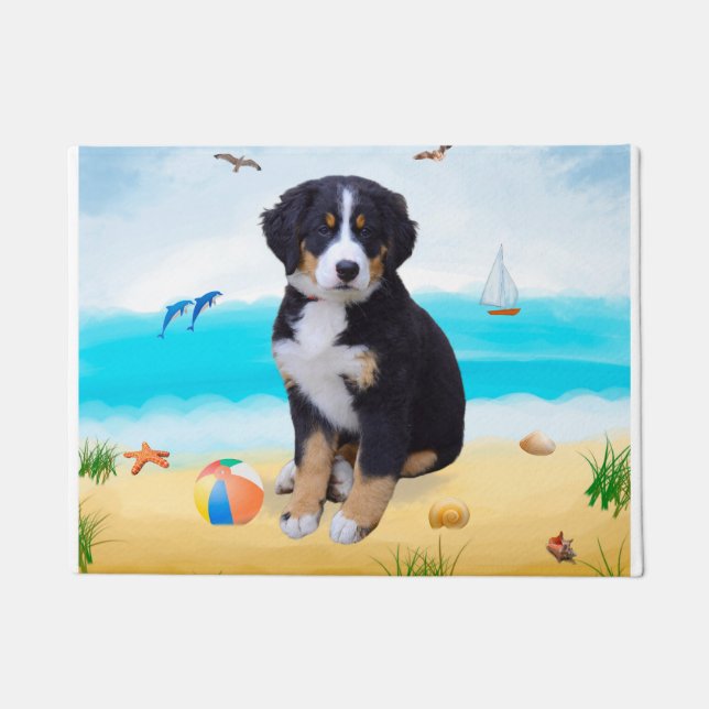 Bernese Mountain Dog on Beach Doormat (Front)