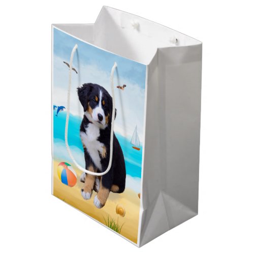 Bernese Mountain Dog on Beach Medium Gift Bag
