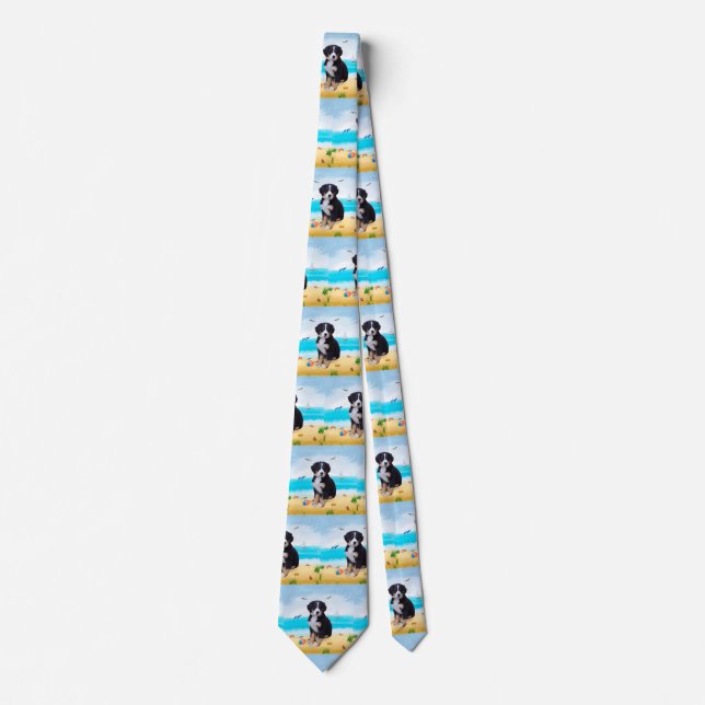 Bernese Mountain Dog on Beach Neck Tie (Front)