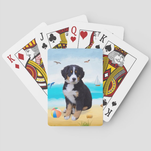 Bernese Mountain Dog on Beach Poker Cards (Back)