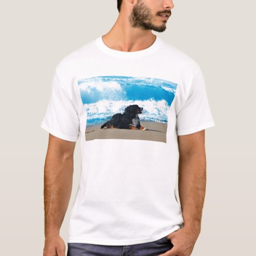 Bernese Mountain Dog on Beach T_Shirt