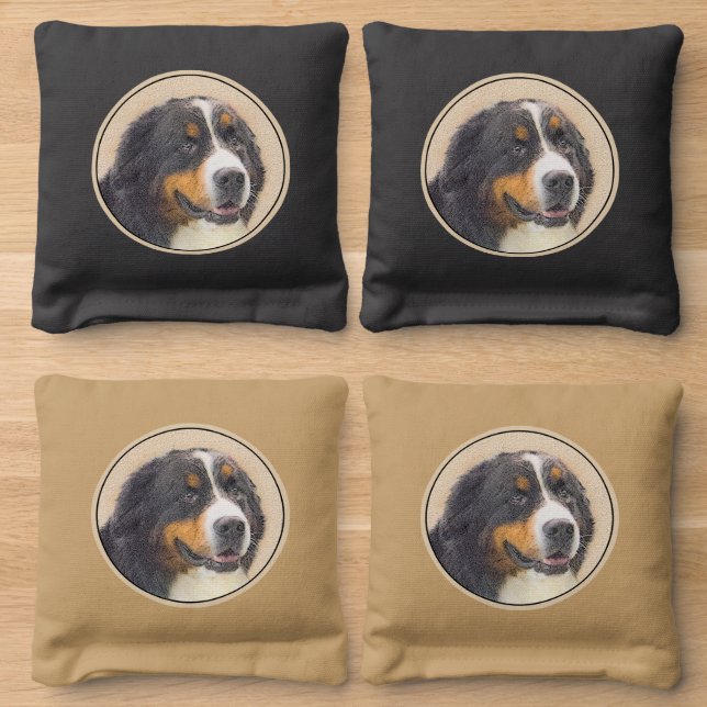 Bernese Mountain Dog Painting - Cute Original Do Cornhole Bags (Wood)