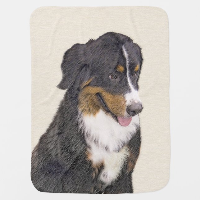 Bernese Mountain Dog Painting - Original Dog Art Baby Blanket (Front)