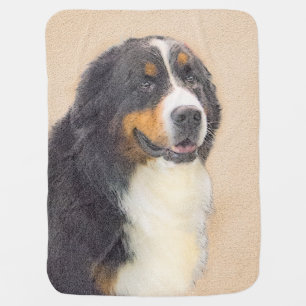 Bernese Mountain Dog Painting - Original Dog Art Baby Blanket