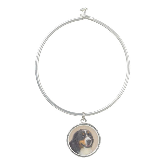 Bernese Mountain Dog Painting - Original Dog Art Bangle Bracelet (Front)