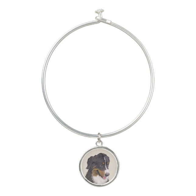 Bernese Mountain Dog Painting - Original Dog Art Bangle Bracelet (Front)