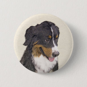 Bernese Mountain Dog Painting - Original Dog Art Button