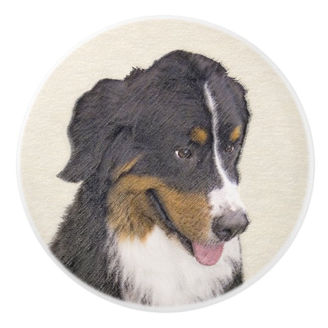 Bernese Mountain Dog Painting - Original Dog Art Ceramic Knob (Front)