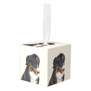 Bernese Mountain Dog Painting - Original Dog Art Cube Ornament