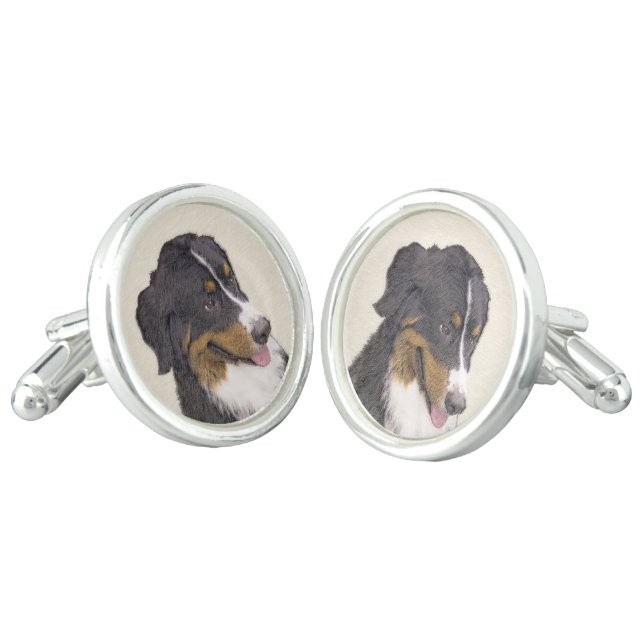 Bernese Mountain Dog Painting - Original Dog Art Cufflinks (Angled)