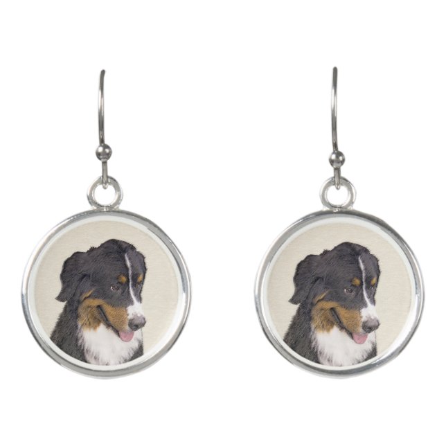 Bernese Mountain Dog Painting - Original Dog Art Earrings (Front)
