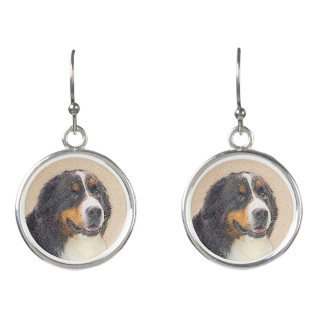 Bernese Mountain Dog Painting - Original Dog Art Earrings (Front)