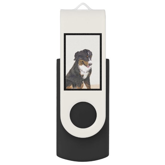 Bernese Mountain Dog Painting - Original Dog Art Flash Drive (Back (Vertical))