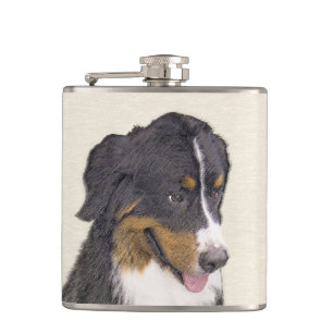 Bernese Mountain Dog Painting - Original Dog Art Flask