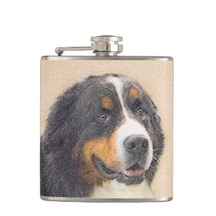 Bernese Mountain Dog Painting - Original Dog Art Flask