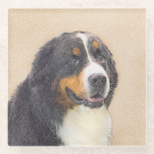 Bernese Mountain Dog Painting - Original Dog Art Glass Coaster