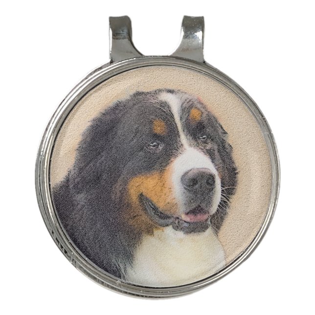Bernese Mountain Dog Painting - Original Dog Art Golf Hat Clip (Front)