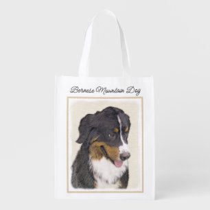 Bernese Mountain Dog Painting - Original Dog Art Grocery Bag