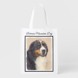 Bernese Mountain Dog Painting - Original Dog Art Grocery Bag