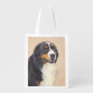 Bernese Mountain Dog Painting - Original Dog Art Grocery Bag