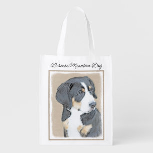 Bernese Mountain Dog Painting - Original Dog Art Grocery Bag