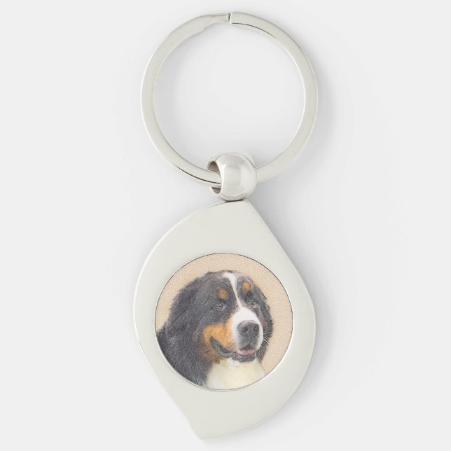 Bernese Mountain Dog Painting - Original Dog Art Keychain (Front)