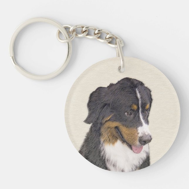Bernese Mountain Dog Painting - Original Dog Art Keychain (Front)
