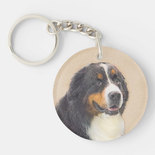 Bernese Mountain Dog Painting - Original Dog Art Keychain (Front)