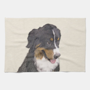 Bernese Mountain Dog Painting - Original Dog Art Kitchen Towel