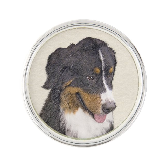 Bernese Mountain Dog Painting - Original Dog Art Lapel Pin (Front)