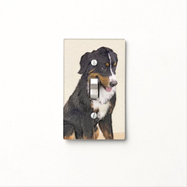 Bernese Mountain Dog Painting - Original Dog Art Light Switch Cover (In Situ)