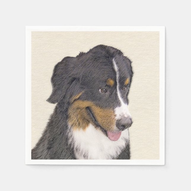 Bernese Mountain Dog Painting - Original Dog Art Napkins (Front)