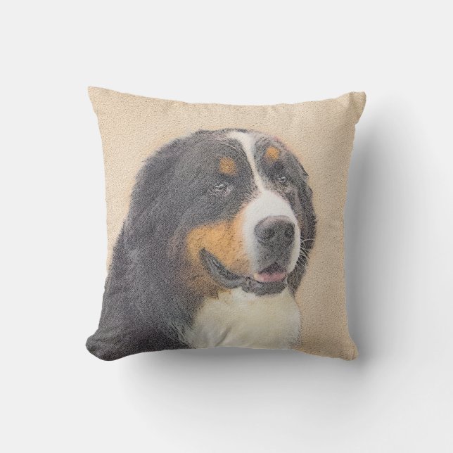 Bernese Mountain Dog Painting - Original Dog Art Outdoor Pillow (Front)
